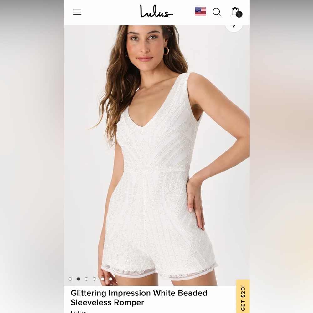 Lulus Glittering Impression White Beaded Sleeveless Romper - NWT